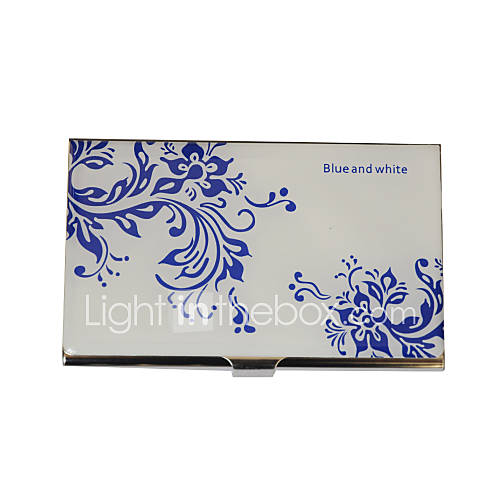 Personalisierte Blau-Weiß Blumenmuster Gravur Visitenkartenhalter