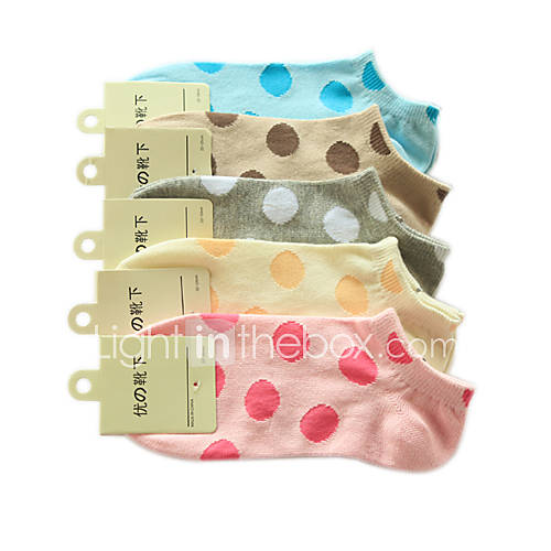 Frauen-Spot-Muster Baumwolle Sportsocken (5 Paar, One-Size EUR36-39)