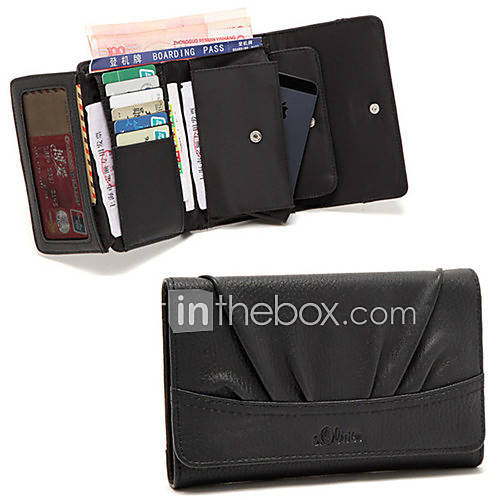 4in1 schwarz PU Quadrate Plicated Multi-Funktions-Clutch-Geldbeutel-Kartenhalter ändern Wallet Phone Bag