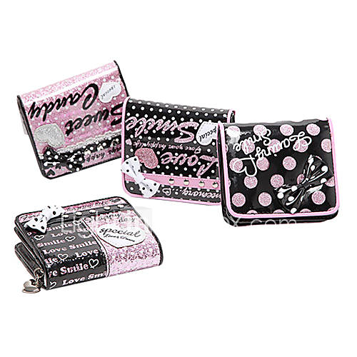 1PCS 3in1 Rosa Glitter PVC Netter Bowknot Clutch Karten-Geldbeutel Wallet Inhaberwechsel (Random Pattern)