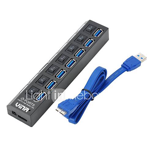 VINA Portable Super Speed 5.0GBPS USB 3.0 HUB With 7 Port and Switch For Laptops Tablet Computer