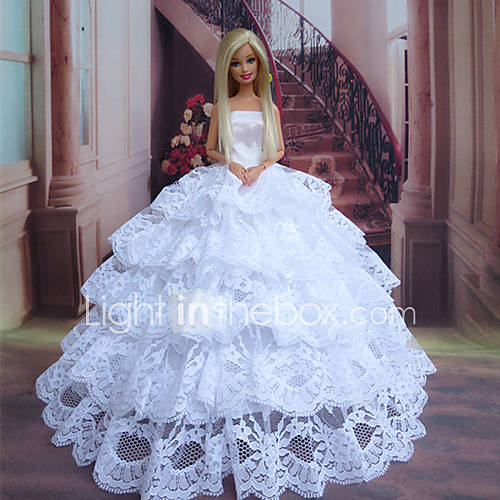 Barbie-Puppe schüchterne Braut reinen weißen Spitzen geschichteten Prinzessin Kleid