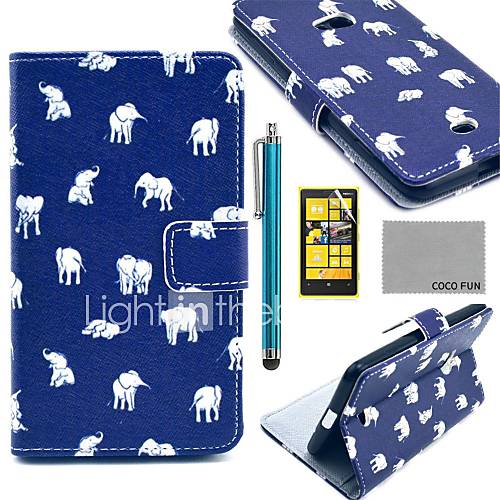 COCO FUN Blue Cute Elephant Pattern PU Leather Full Body Case with Screen Protector and Stylus for Nokia Lumia N625