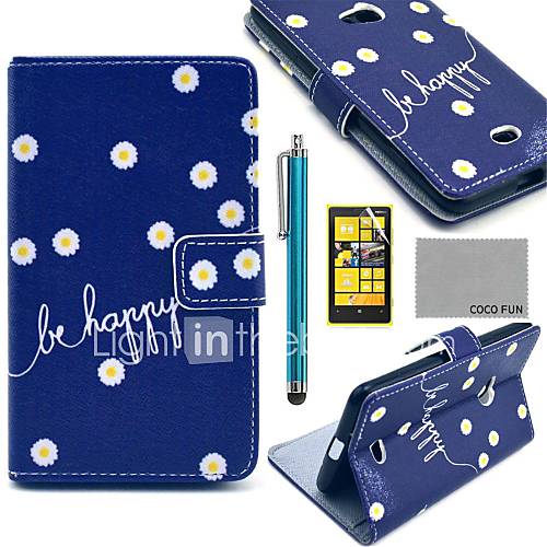 COCO FUN Daisy In Blue Pattern PU Leather Full Body Case with Screen Protector, Stylus and Stand for Nokia Lumia N625