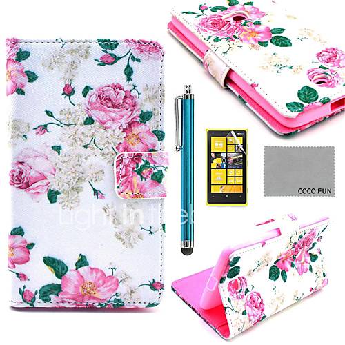 COCO FUN Rose Flower Pattern PU Leather Full Body Case with Screen Protector, Stylus and Stand for Nokia Lumia N625