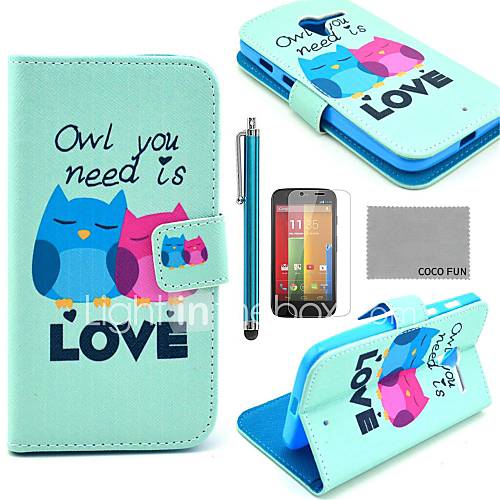 COCO FUN Fall in Love Owl Pattern PU Leather Full Body Case with Screen Protector, Stylus and Stand for Motorala Moto X