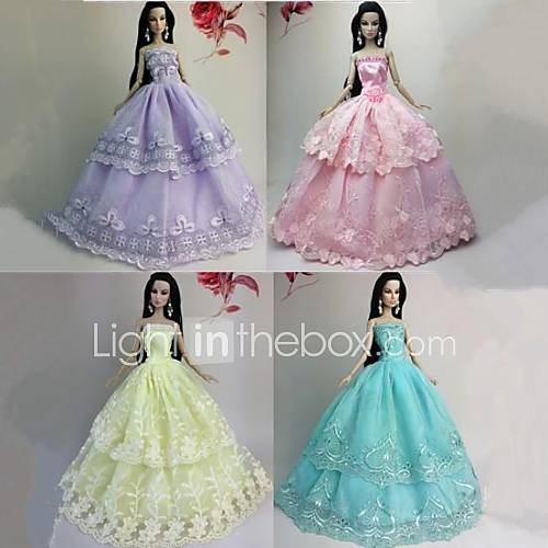 Barbie-Puppe Blumenspitze reine Farbe Prinzessin Kleid 4pcs