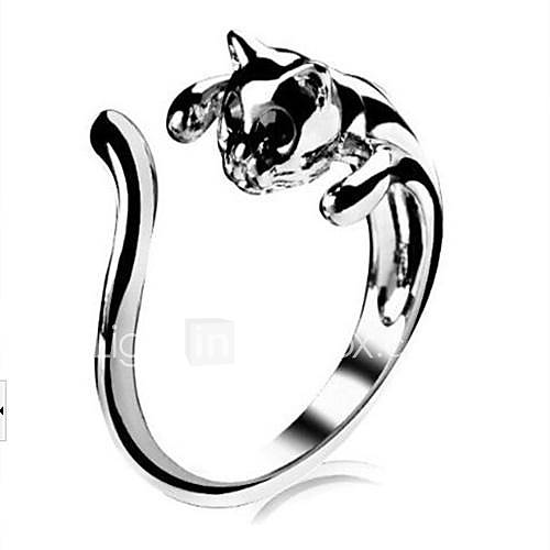 Mode Öffnung Katze Frauenlegierungsringe (Silber) (1 PC)