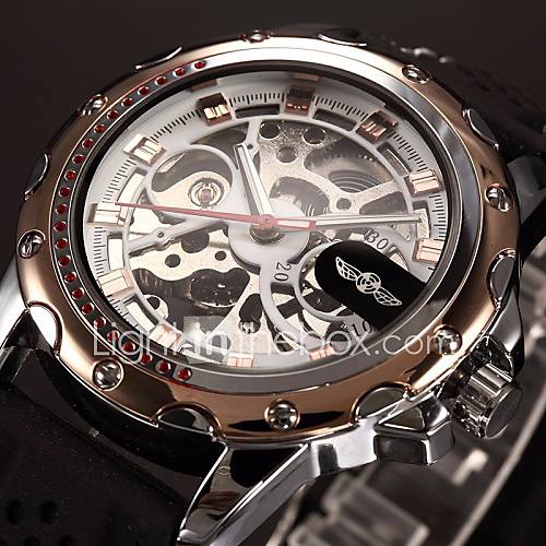 WINNER Hombre Reloj de Pulsera El reloj mecánico Cuerda Automática Huecograbado Silicona Banda De Lujo Negro Dorado Oro Rosa WINNER Hombre Reloj de Pulsera El reloj mecánico Cuerda Automática Huecograbado Silicona Banda De Lujo Negro Dorado Oro Rosa