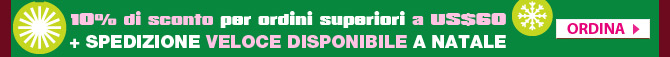 10% di sconto per ordini superiori a US$60 + Spedizione veloce disponibile a Natale