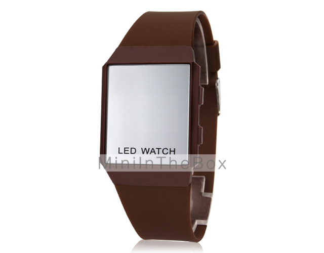 Unisex Square Mirror Face Red LED Digital Rubber Band Wrist Watch