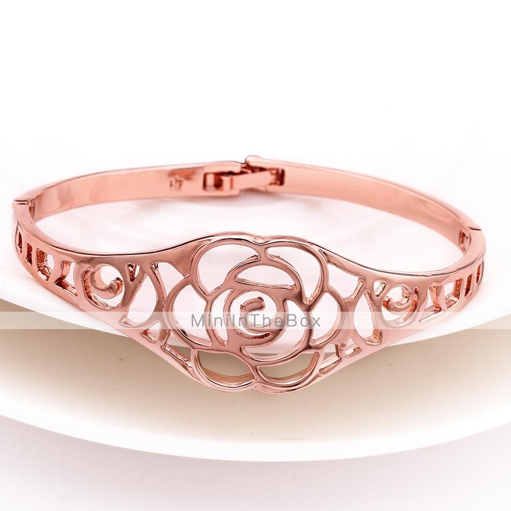 Fashion Tin Alloy Rose Gold Plated Women Round Bangles (1 Pc) 2802482