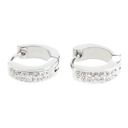 Hoop Earrings Stainless Steel Rhinestone Birthstones Silver Jewelry