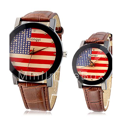 Couple‘s USA Flag Pattern PU Analog Quartz Wrist Watches (Assorted Band