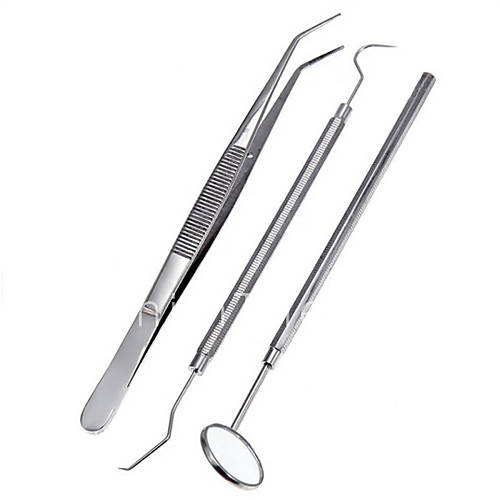 3Pcs Stainless Steel Dental Instruments Mouth Mirror Explorer Plier Kit