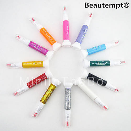 12PCS 2in1 Fine Pen Nib&Nail Polish Brush Nail Art Painting Pen Nail