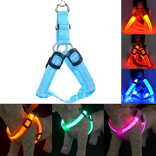 Dog Harness LED Lights / Adjustable/Retractable / Safety Solid Red